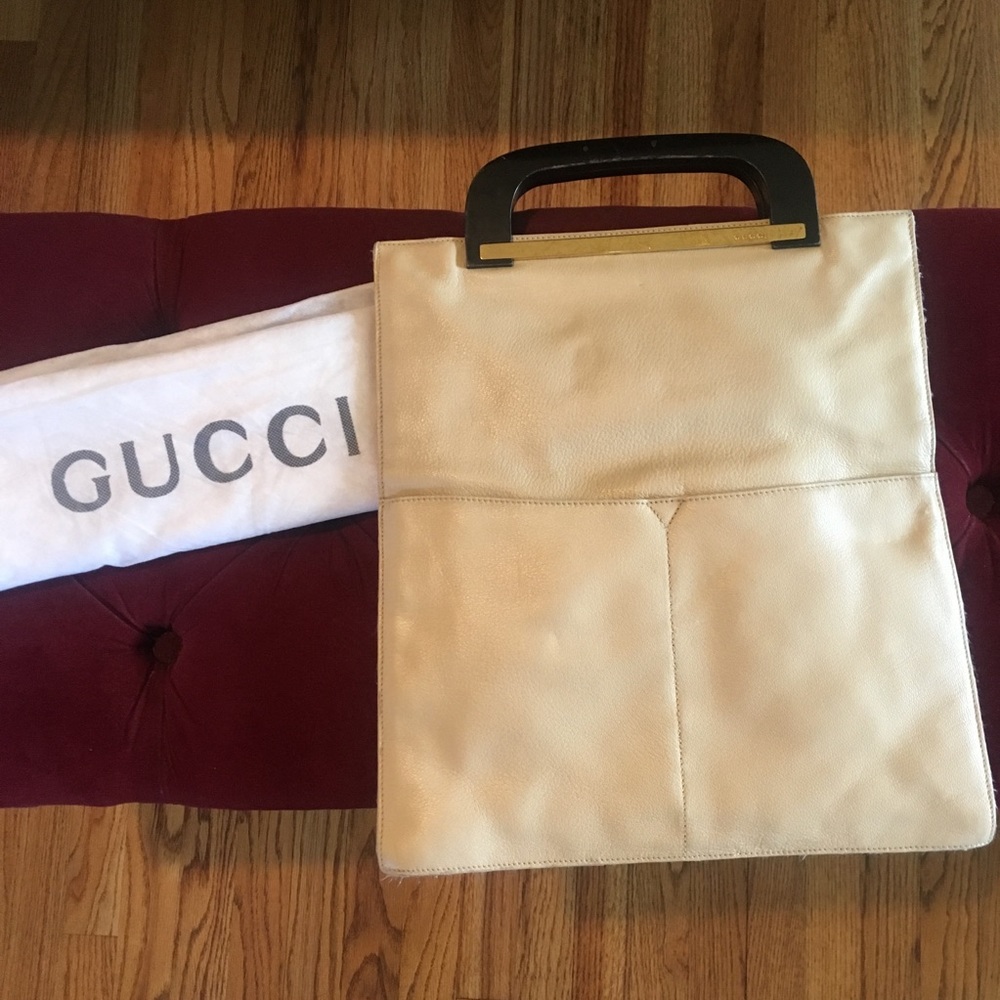 Gucci leather purse with wood handles